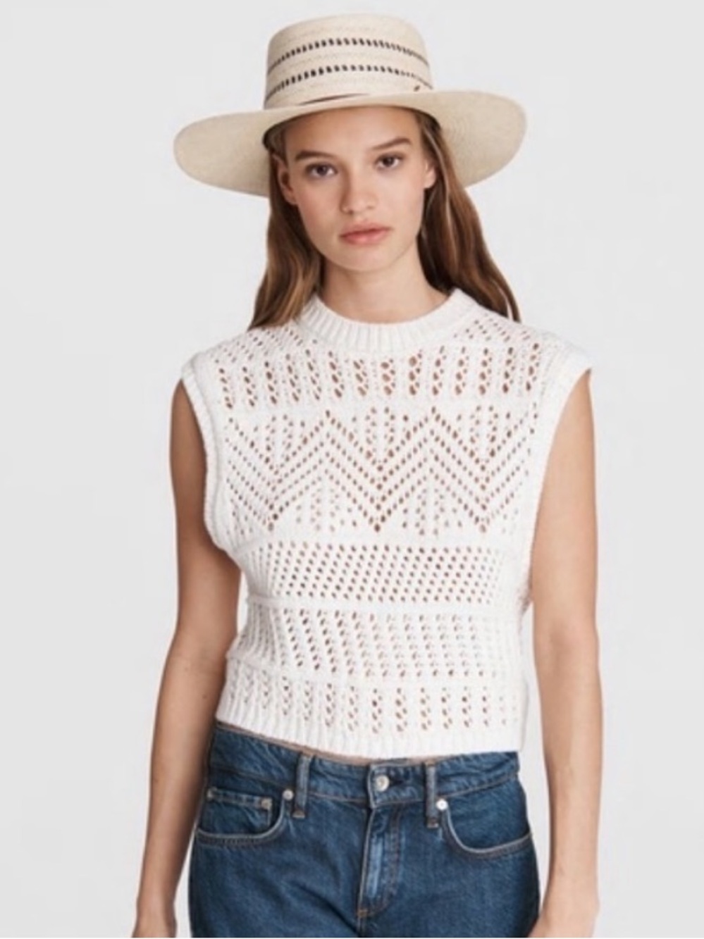 Rag & Bone Renee Crochet Sleeveless Sweater Ivory Open Knit Vest XL NWT